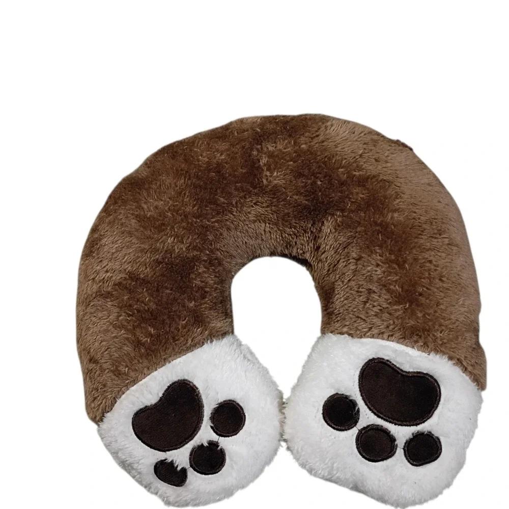 EUC Cute Brown‎ & White Dog Traveling Car Airplane Neck Support Soft Kids Pillow